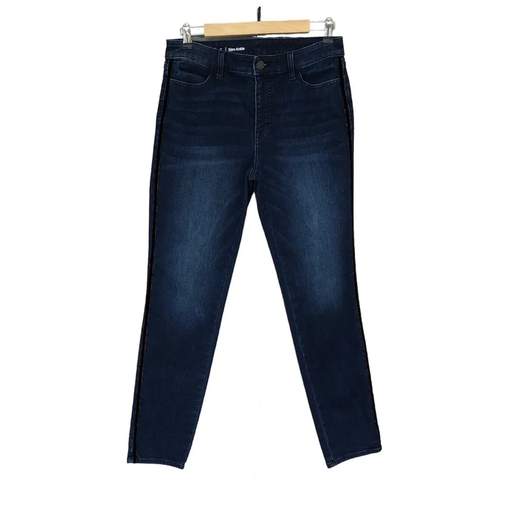 Talbots Flawless Stretchy Black Velvet‎ Trim Sides Blue Wash Slim Ankle Jeans 6